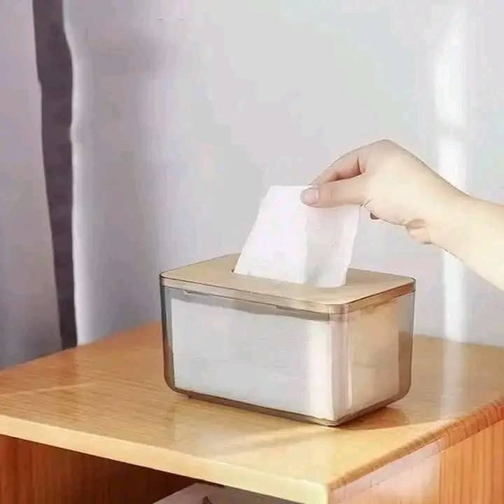 علبة مناديل مودرن بغطاء خشبي