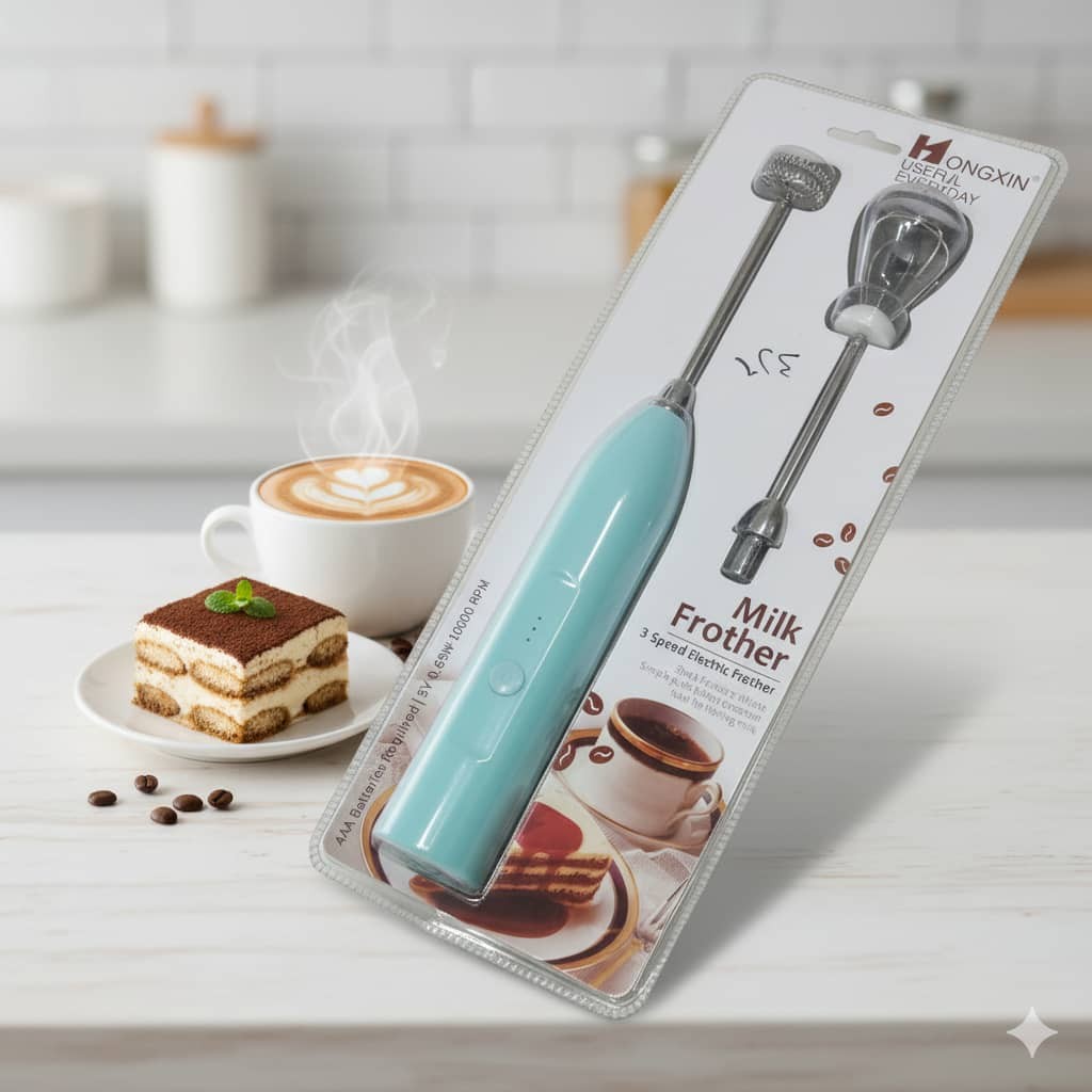 خفاق البيض والكريمة + صانع رغوة الكابتشينو 2×1 – يعمل بالبطارية